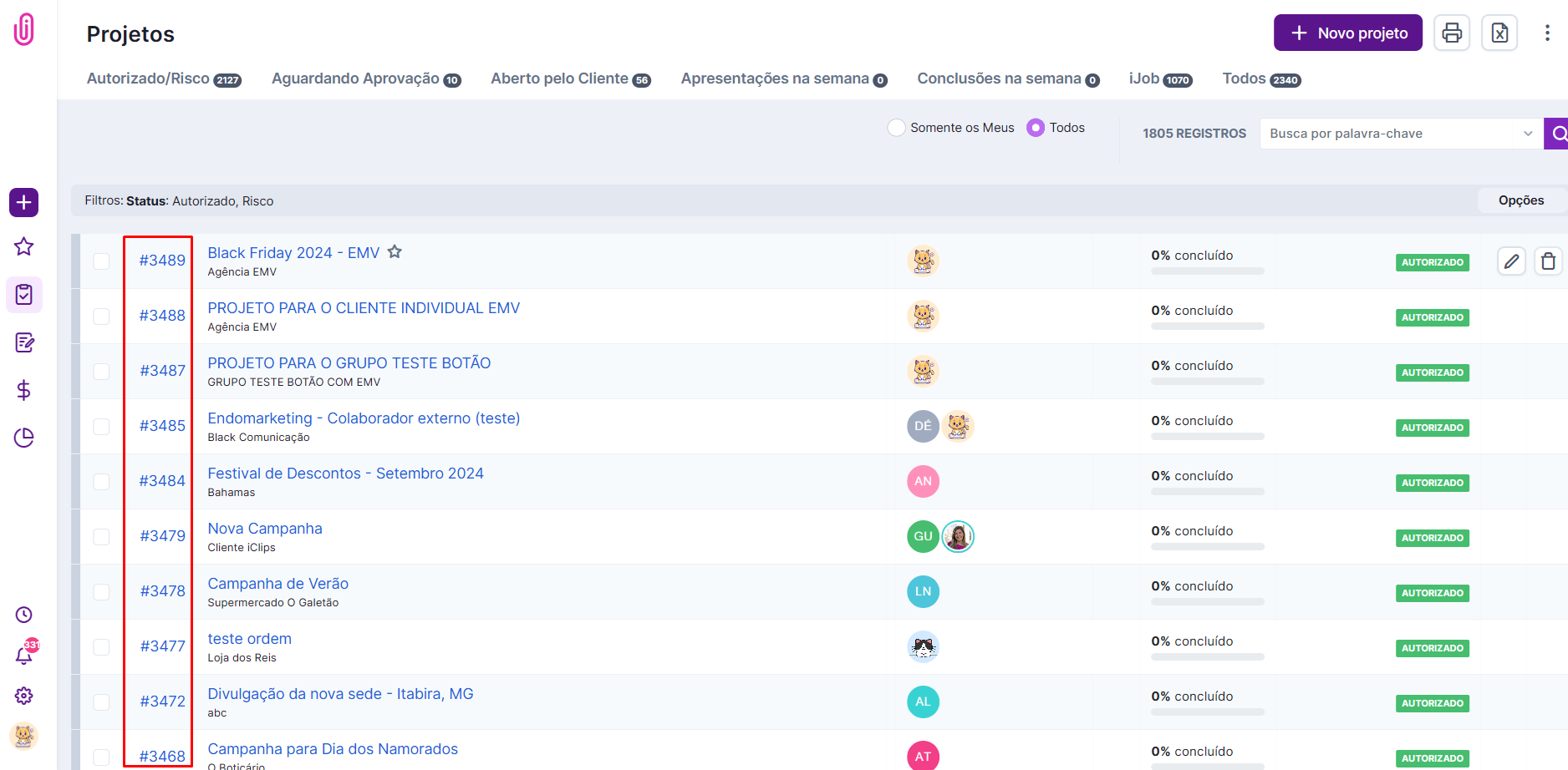 Botão Novo Projeto na tela de listagem de projetos