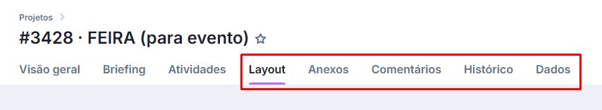 Demais abas disponíveis dentro de um projeto