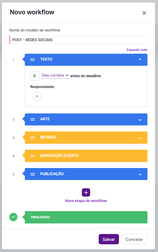 Salvando o modelo de workflow