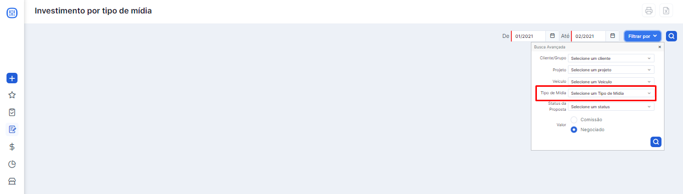 Filtros de busca do relatório