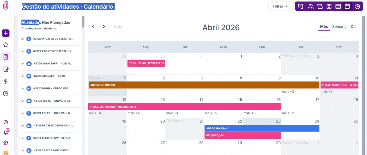 Arrastando uma atividade não planejada para o calendário