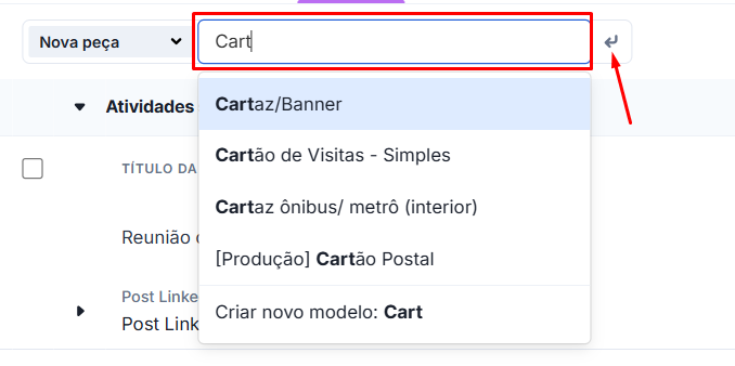 Buscando um modelo de peça já cadastrado