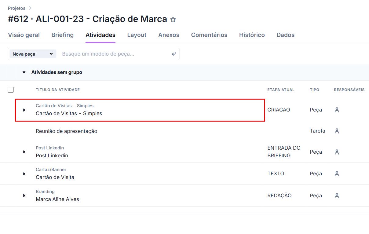 Peça criada a partir de um modelo