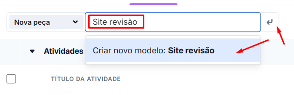 Criando um novo modelo de peça direto pela busca
