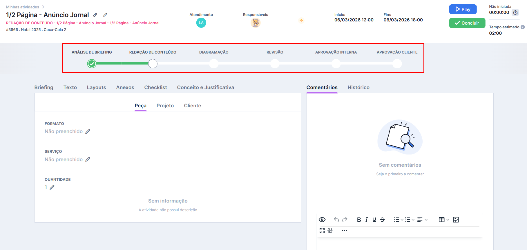 Visualização do workflow em Minhas Atividades