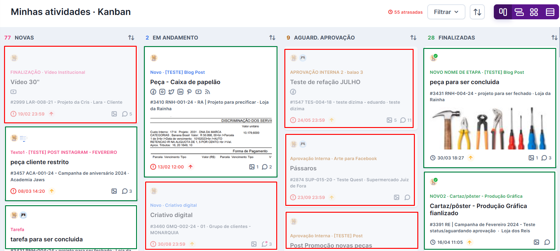 Diferença visual entre etapas opacas e vibrantes