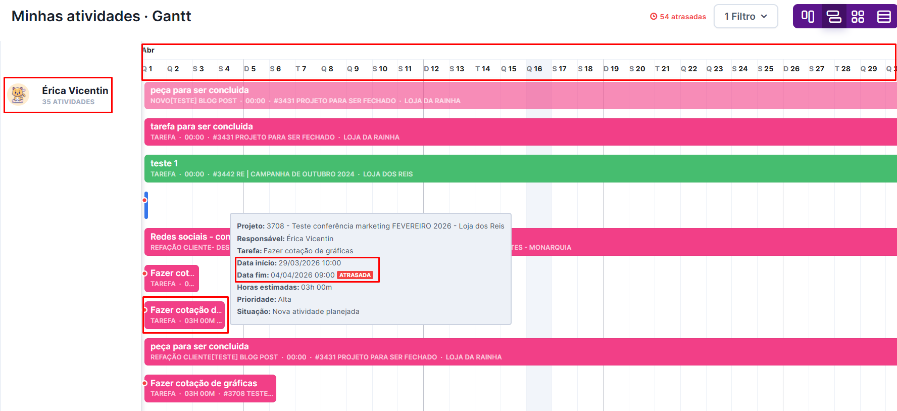 Visão Gantt de Minhas Atividades