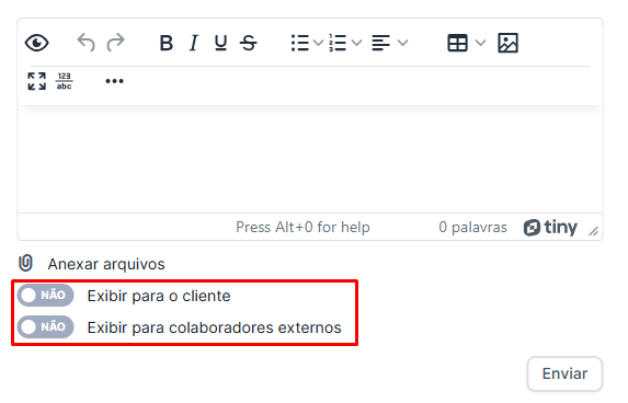 Botões de visibilidade nos comentários