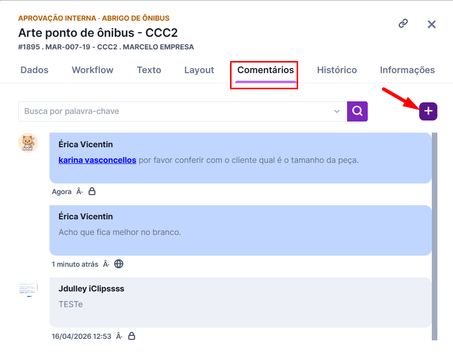Aba de comentários de uma atividade