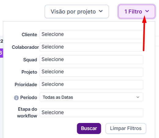 Linha do tempo na visão por projeto