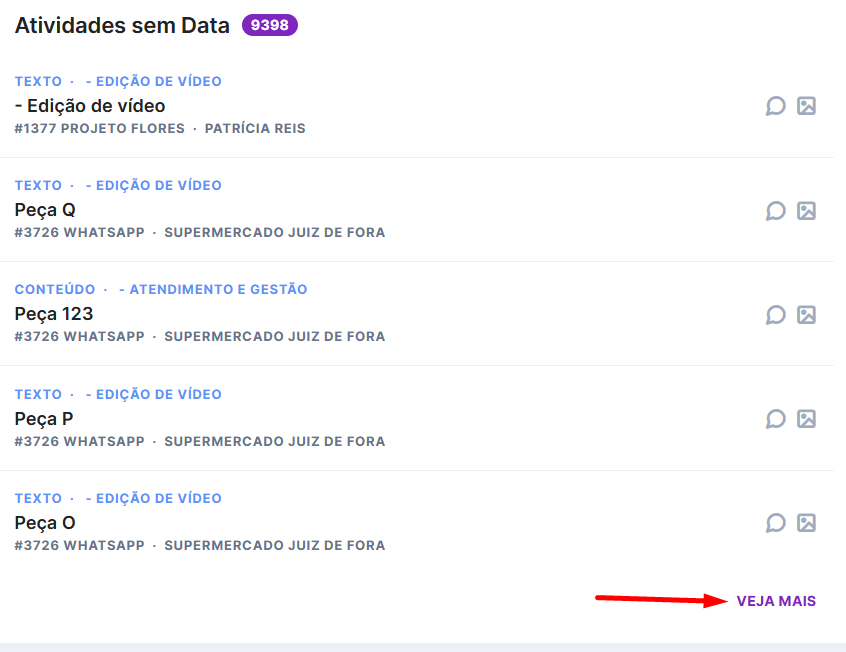 Lista expandida de um bloco