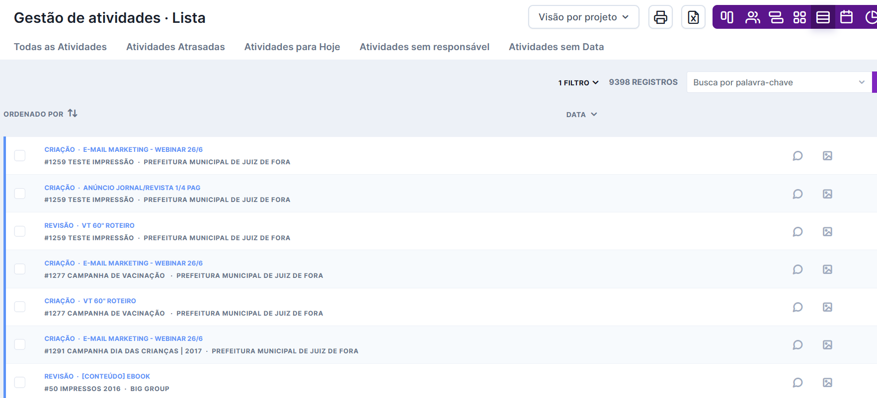 Detalhe da lista expandida
