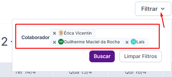 Filtro por colaborador no calendário