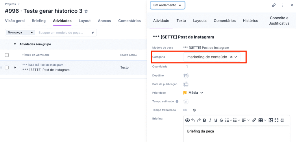 Categoria da peça editável manualmente