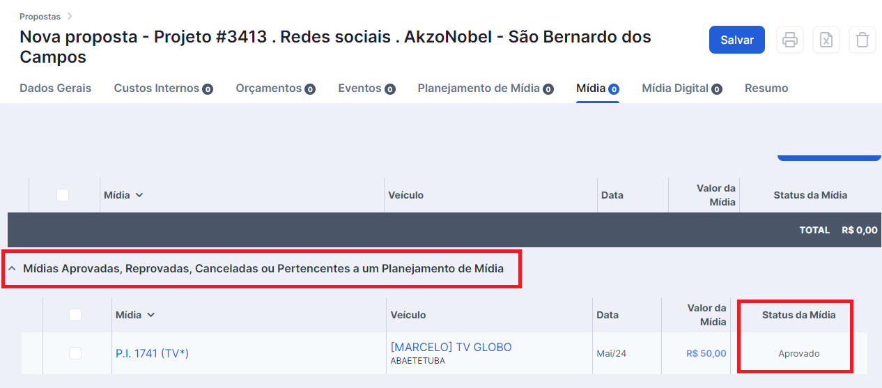 Status da mídia no PI