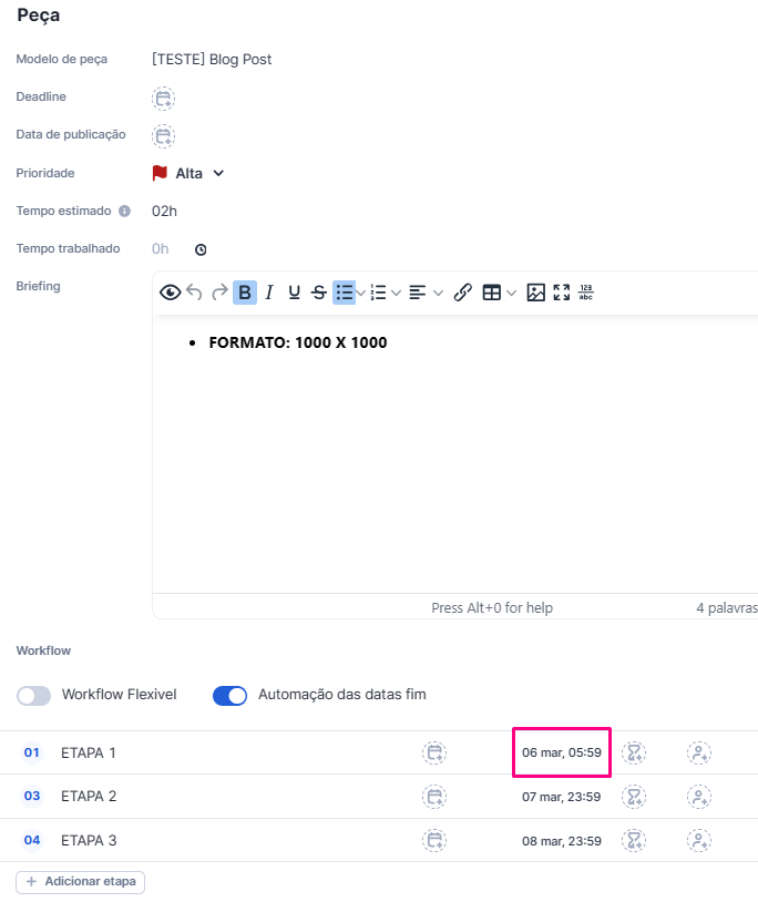 Datas antes do ajuste automático